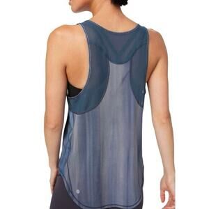 Lululemon Women 6 Sculpt Tank Brushed Spray Dye White Code Blue Mesh‎ Back Long